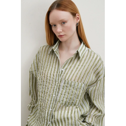 Transparan Çizgili Gömlek Haki