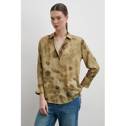 V Yaka Desenli Gömlek Haki