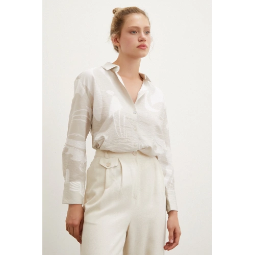 V Yaka Modal  Gömlek Bej