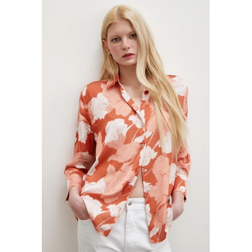 V Yaka Saten Gömlek Kiremit