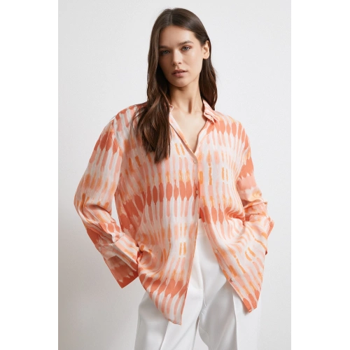 V Yaka Viskon Maroken Gömlek Oranj