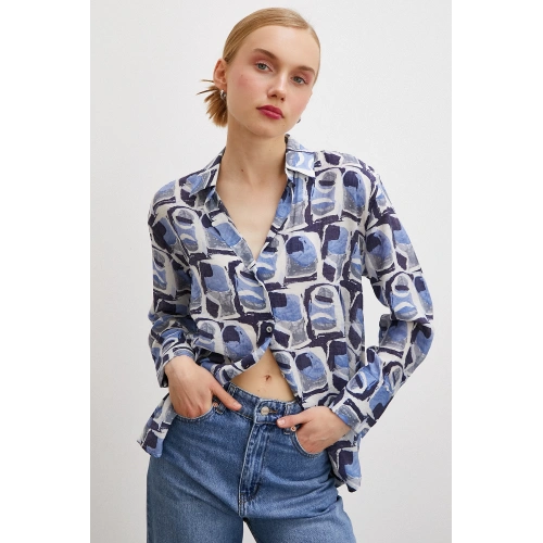 Van Gogh Desenli Gömlek Mavi