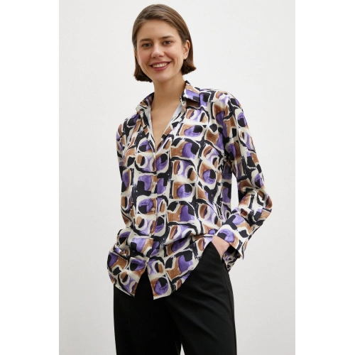 Van Gogh Desenli Gömlek Mor