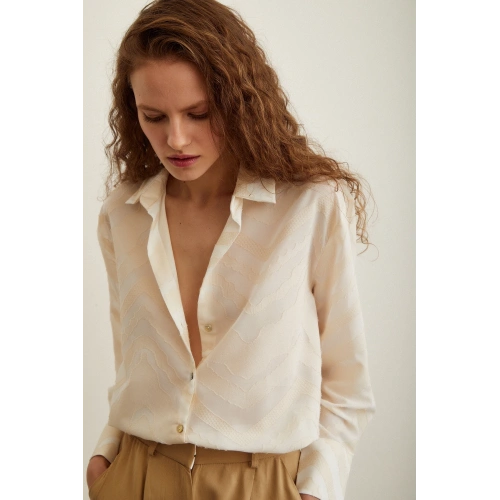 Viskon Flamlı Gömlek Krem