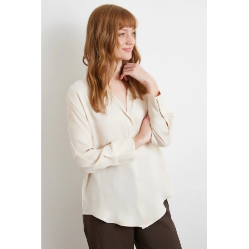 Viskon Saten Gömlek Bej