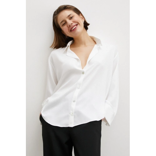 Viskon Saten Gömlek Beyaz