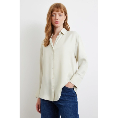 Viskon Saten Gömlek Gri