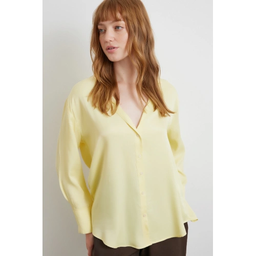 Viskon Saten Gömlek Sarı