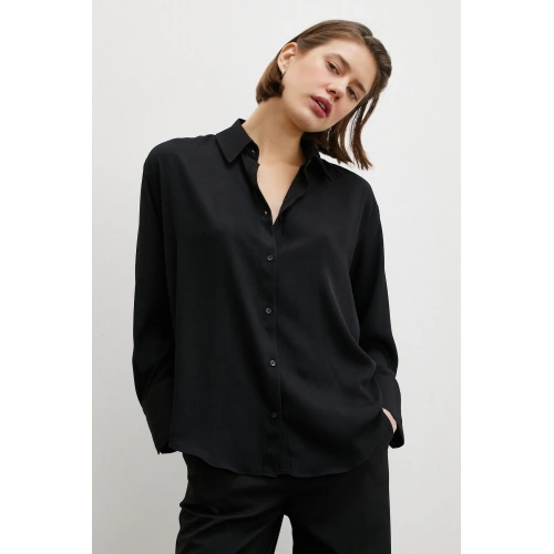 Viskon Saten Gömlek Siyah