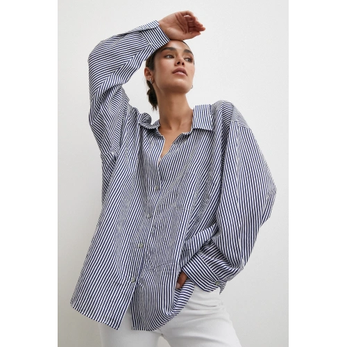 Yarasa Kol Çizgili Gömlek Beyaz