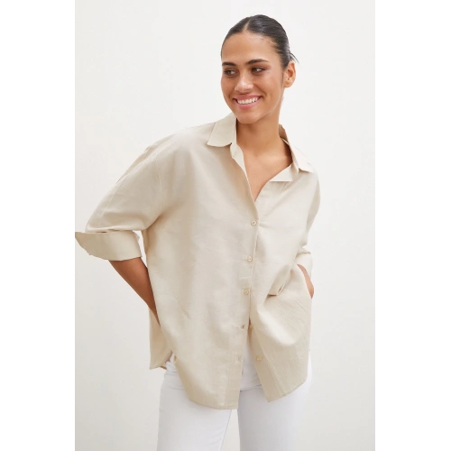 Yırtmaçlı Fakir Kol Gömlek Bej