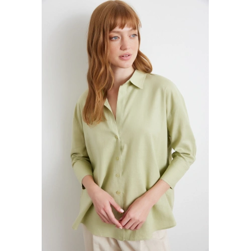 Yırtmaçlı Fakir Kol Gömlek Mint