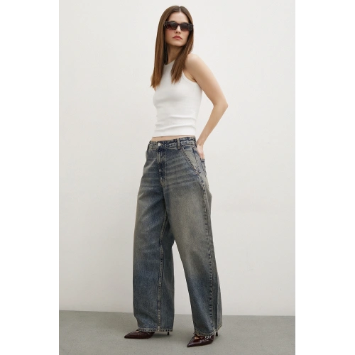 Yüksek Bel Baggy Jean Lacivert