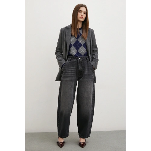 Yüksek Bel Baggy Jean Siyah