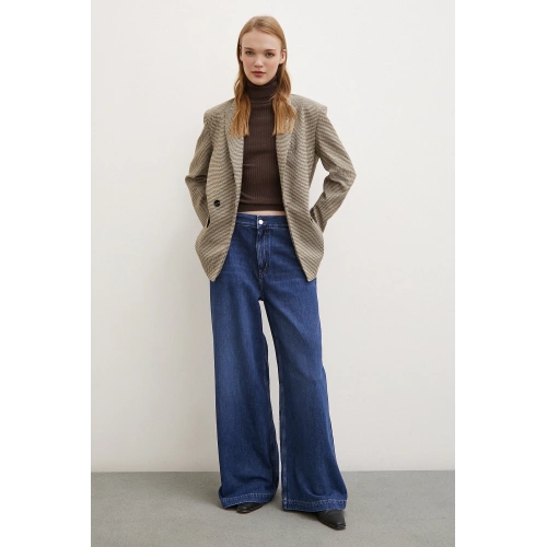 Yüksek Bel Geniş Paça Jean Mavi