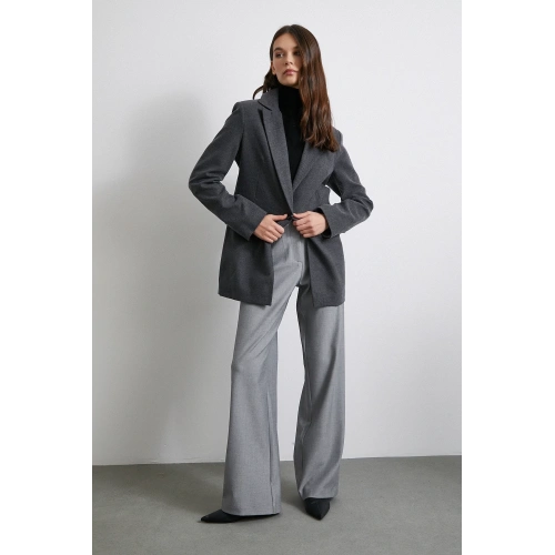 Yüksek Bel Geniş Paça Pantolon Gri