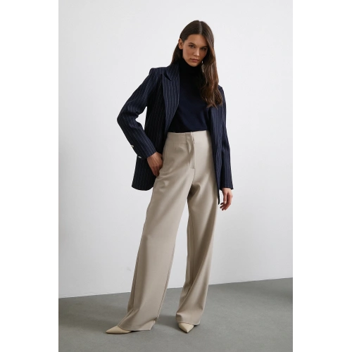 Yüksek Bel Geniş Paça Pantolon Vizon