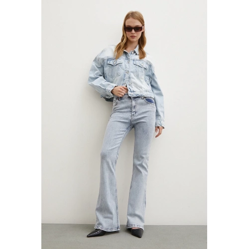 Yüksek Bel İspanyol Paça Jean Buz Mavisi