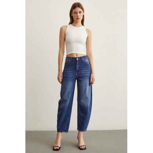 Yüksek Bel Mom Jean Mavi