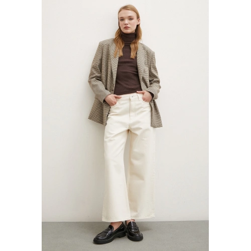 Yüksel Bel Geniş Paça Salaş Jean Ekru