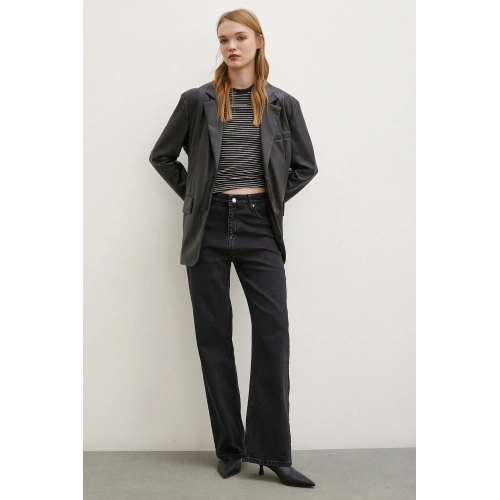 Yüksel Bel Wide Leg Jean Siyah