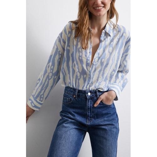 Zebra Desen Modal Gömlek Mavi