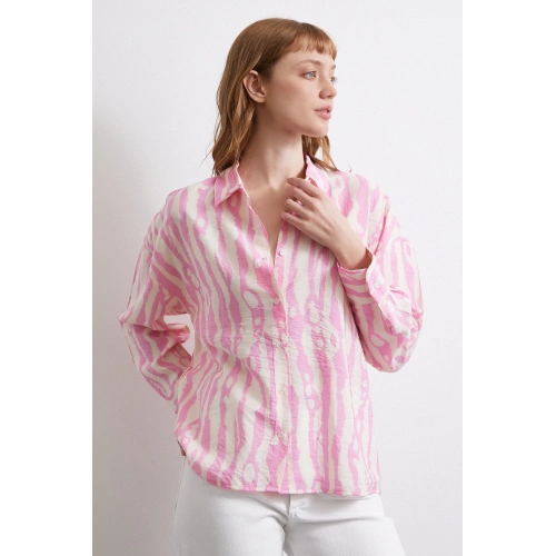 Zebra Desen Modal Gömlek Pembe