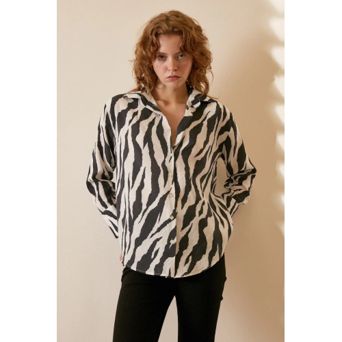 Zebra Desen Modal Gömlek Zebra Desen/Siyah