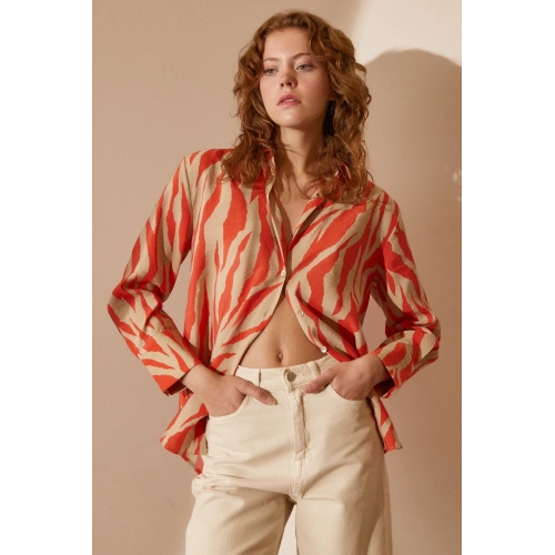 Zebra Desen Modal Gömlek Zebra Desen Turuncu