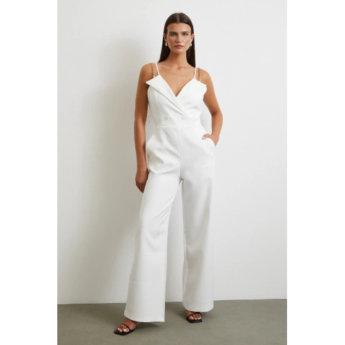 Zincir Detaylı Tulum Beyaz