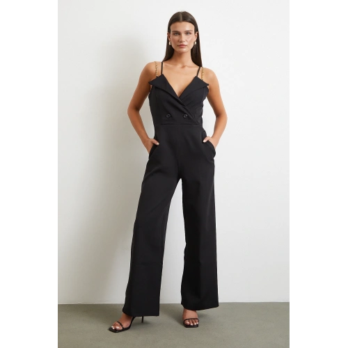 Zincir Detaylı Tulum Siyah