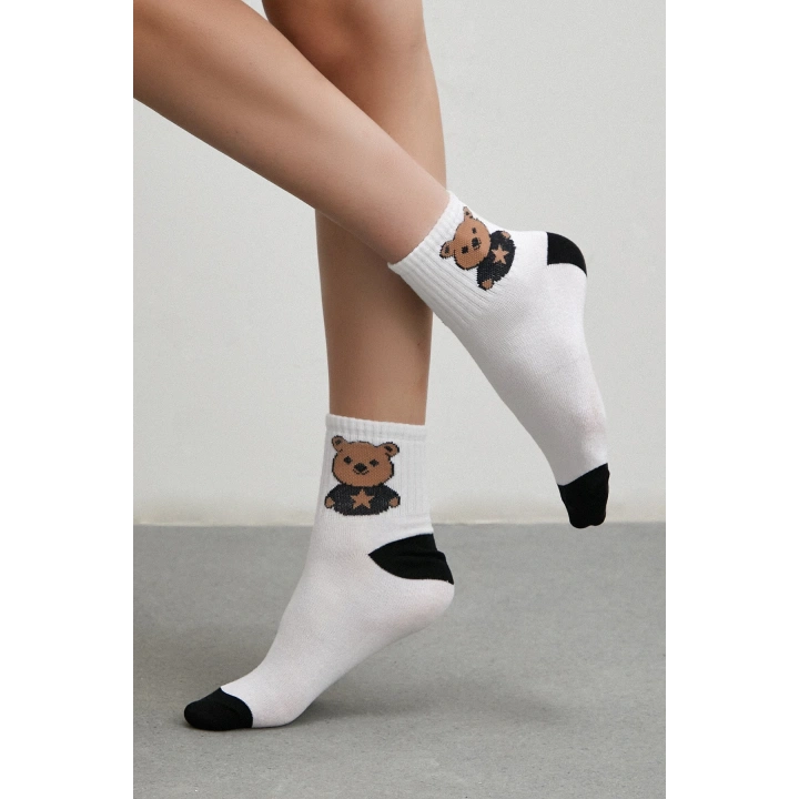 4 Lü Rocker Bear Kolej Çorap Seti Beyaz