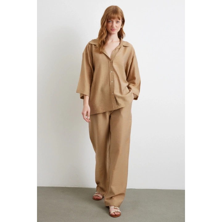 Arka Cepli Salaş Pantolon Kahve