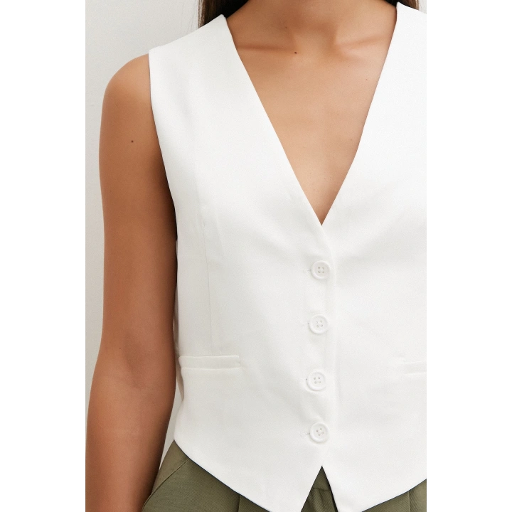 Arkası Çarpraz Yelek Beyaz