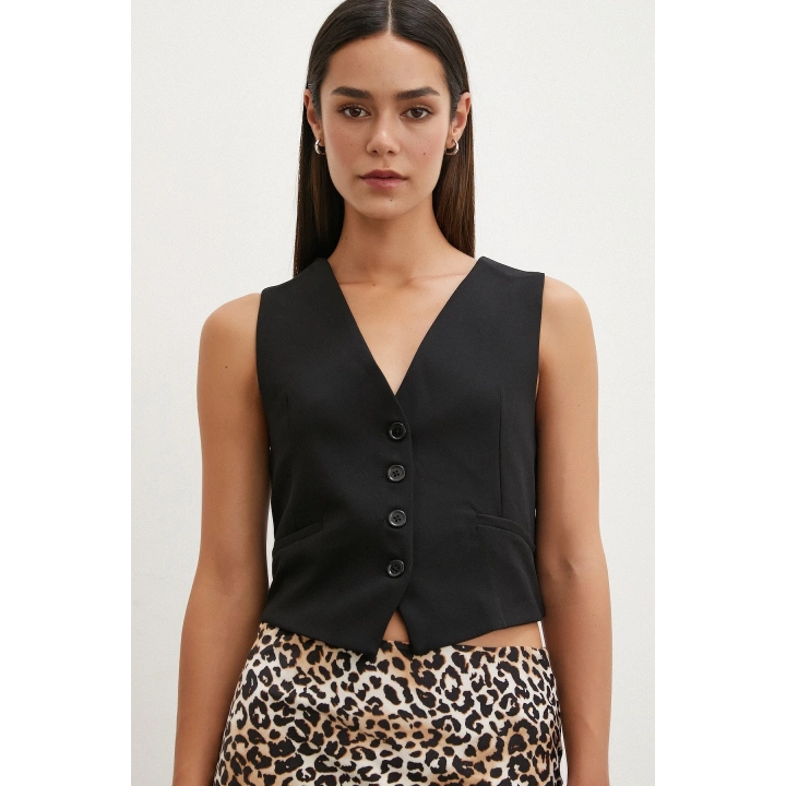 Arkası Çarpraz Yelek Siyah