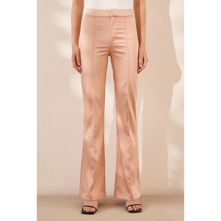 Asimetrik Yüksek Bel Pantolon Pudra