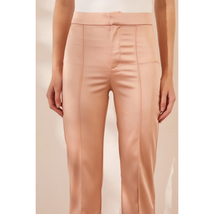 Asimetrik Yüksek Bel Pantolon Pudra