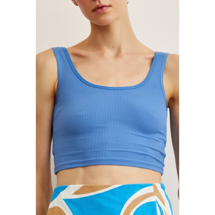 Askılı Crop Bluz Mavi