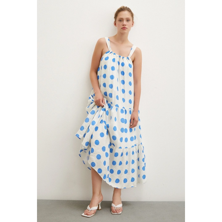 Askılı Puanlı Elbise Beyaz