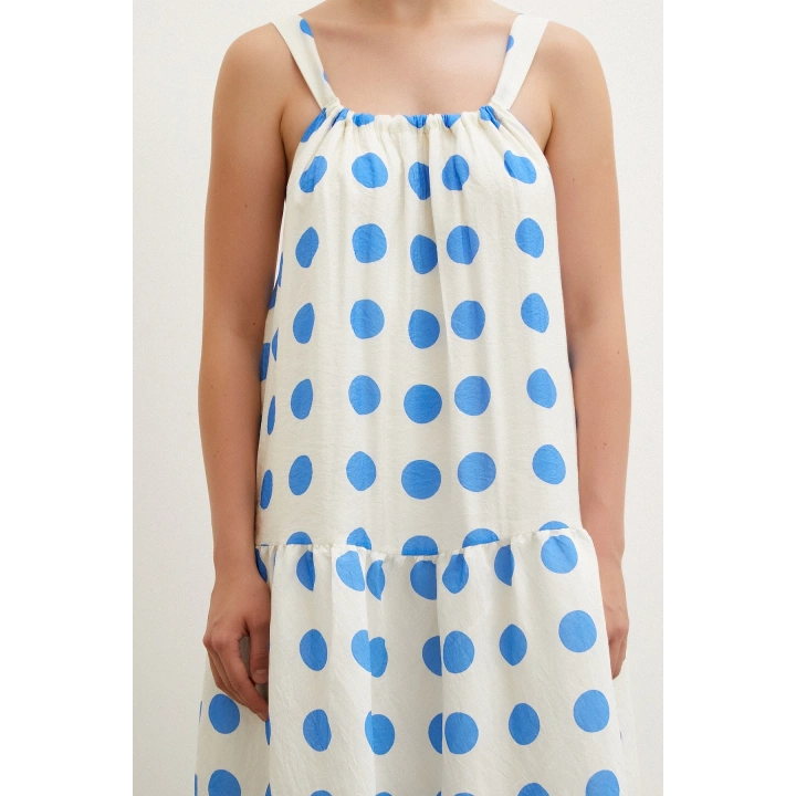 Askılı Puanlı Elbise Beyaz