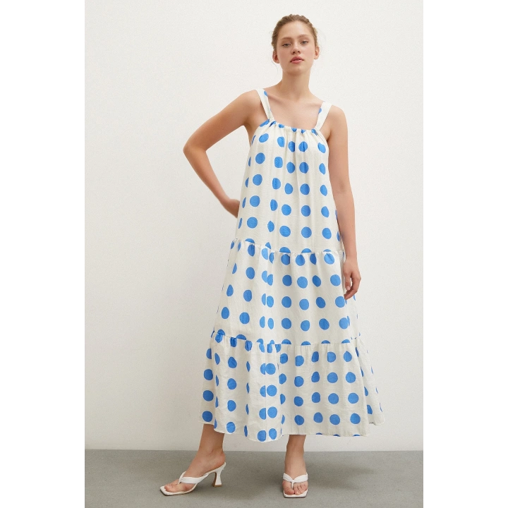 Askılı Puanlı Elbise Beyaz