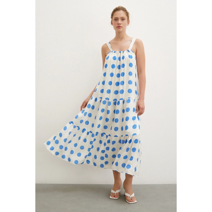 Askılı Puanlı Elbise Beyaz