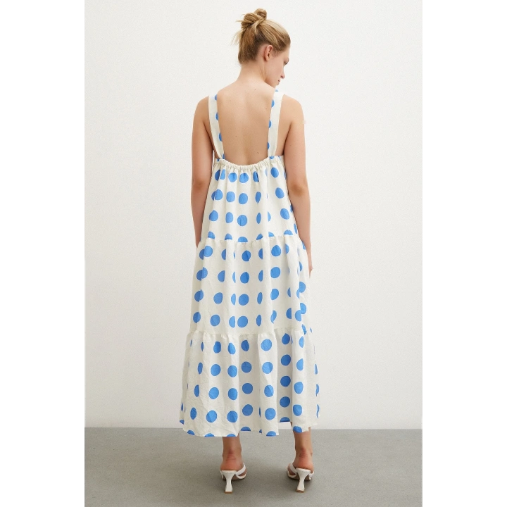 Askılı Puanlı Elbise Beyaz