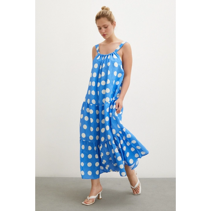 Askılı Puanlı Elbise Mavi