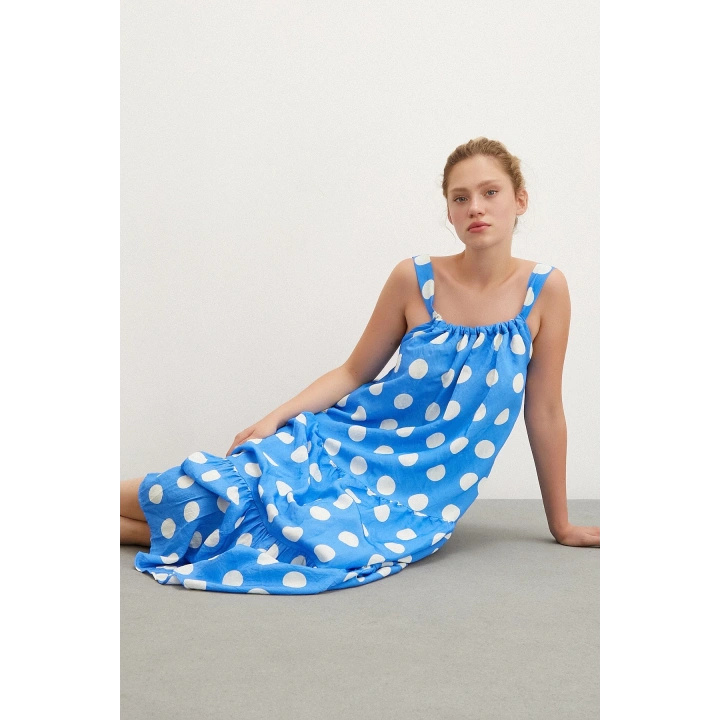 Askılı Puanlı Elbise Mavi