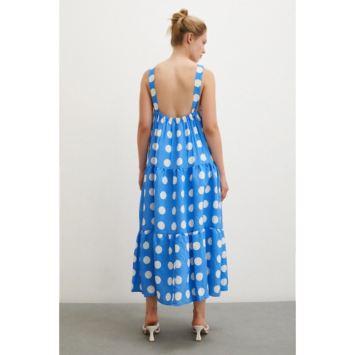Askılı Puanlı Elbise Mavi