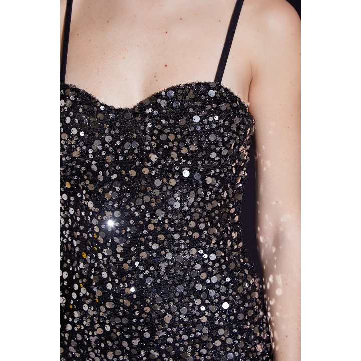 Askılı Pul Elbise Gümüş