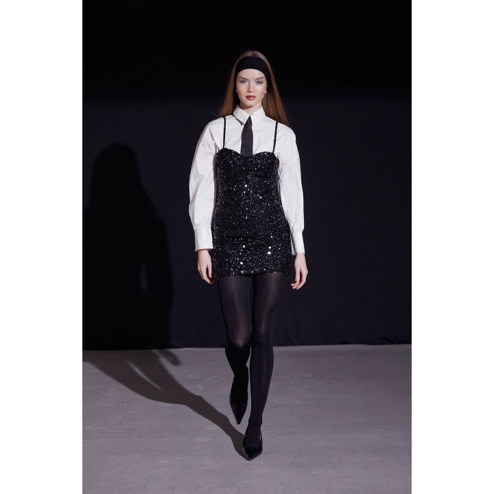 Askılı Pul Elbise Siyah