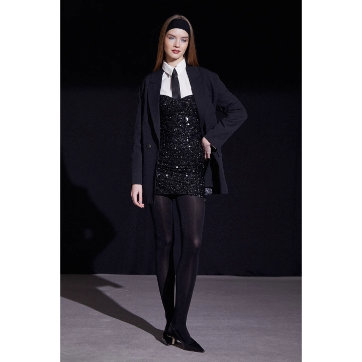 Askılı Pul Elbise Siyah