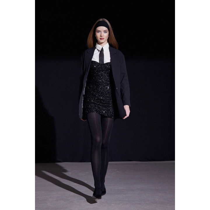 Askılı Pul Elbise Siyah